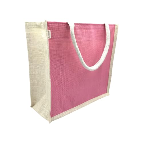 JUTEKA Unisex Multicolor, Eco Friendly, Multipurpose Jute Shopping Tote Bag With Zipper Closure, Pink - Image 1