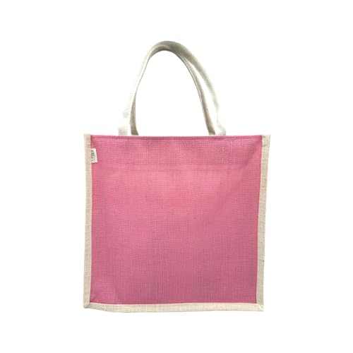JUTEKA Unisex Multicolor, Eco Friendly, Multipurpose Jute Shopping Tote Bag With Zipper Closure, Pink - Image 5