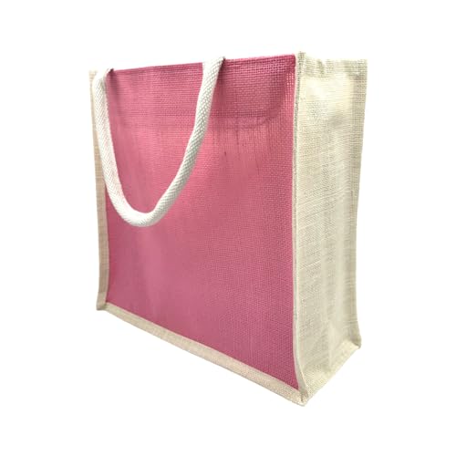 JUTEKA Unisex Multicolor, Eco Friendly, Multipurpose Jute Shopping Tote Bag With Zipper Closure, Pink - Image 3