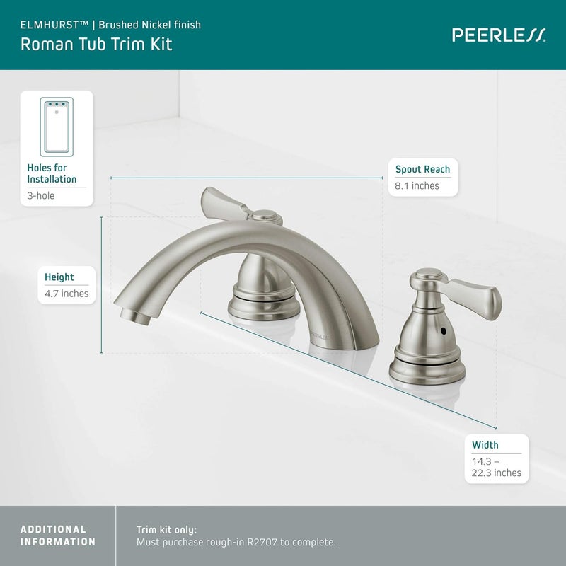 Peerless PTT4365BN Elmhurst Trim kit Roman Tub Brushed Nickel - Image 3
