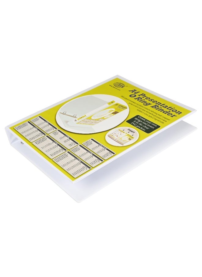 FIS Presentation Binder, 3[O] Ring Binder, Best Up to A4 Size Documents, 35mm Ring Size, 45mm Spine Size with Clear PVC Pocket for Easy Insert Your Label Design, White Color-FSBD335OPB  - Image 1