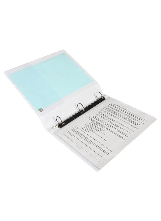 FIS Presentation Binder, 3[O] Ring Binder, Best Up to A4 Size Documents, 35mm Ring Size, 45mm Spine Size with Clear PVC Pocket for Easy Insert Your Label Design, White Color-FSBD335OPB  - Image 3