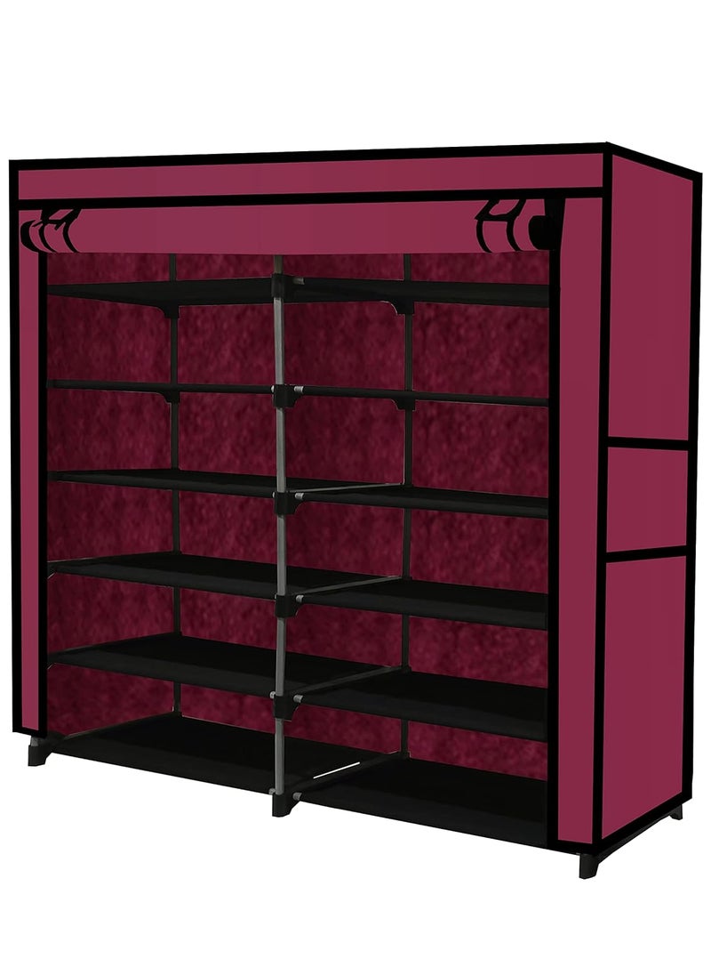 SANAMSTORE SANAMSTORE Metal Multipurpose 12 Tier Rack ShoeClothesBooks Stand Rack With Cover For Home Need To Be Assemble Diy Mahroon  - Image 5