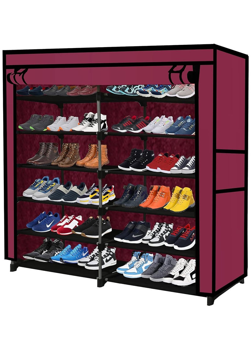 SANAMSTORE SANAMSTORE Metal Multipurpose 12 Tier Rack ShoeClothesBooks Stand Rack With Cover For Home Need To Be Assemble Diy Mahroon  - Image 1