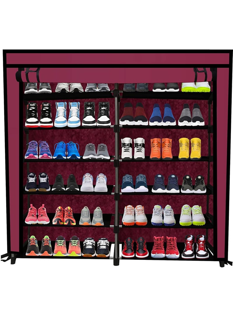SANAMSTORE SANAMSTORE Metal Multipurpose 12 Tier Rack ShoeClothesBooks Stand Rack With Cover For Home Need To Be Assemble Diy Mahroon  - Image 4