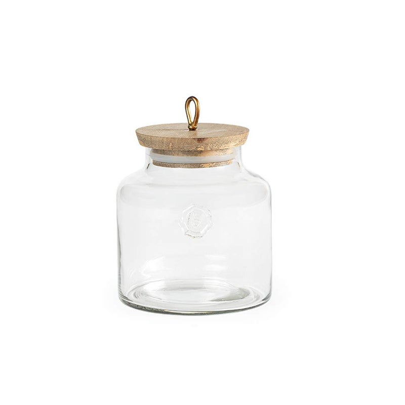 Ellementry Madin Glass Jar With Wooden Lid Measures 5 Inch Length x 5 Inch Width x 7 Inch Height Clear - Image 2