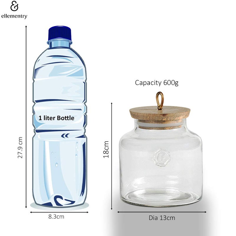 Ellementry Madin Glass Jar With Wooden Lid Measures 5 Inch Length x 5 Inch Width x 7 Inch Height Clear - Image 4