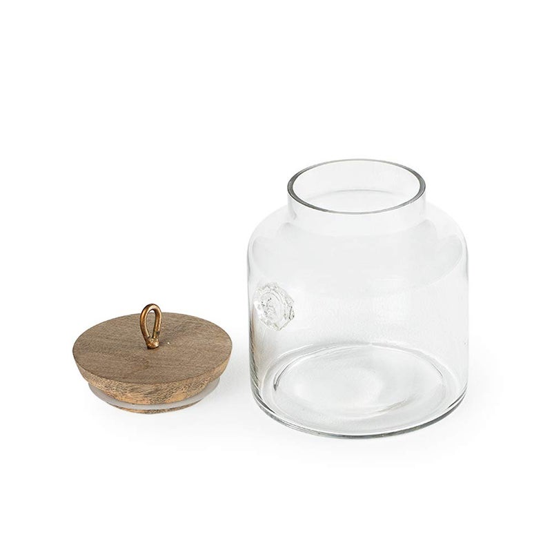 Ellementry Madin Glass Jar With Wooden Lid Measures 5 Inch Length x 5 Inch Width x 7 Inch Height Clear - Image 3