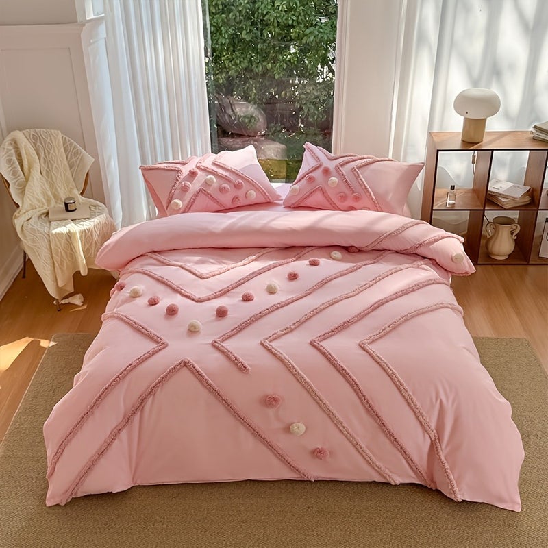 Contrast Color Rhombus Tufted Ball Duvet Cover Set, High-End Ball Design Home Bedding for Guesthouses and Household Bedrooms, All-Season Light Luxury Bedding, Multiple Colors and Sizes Available - Image 4