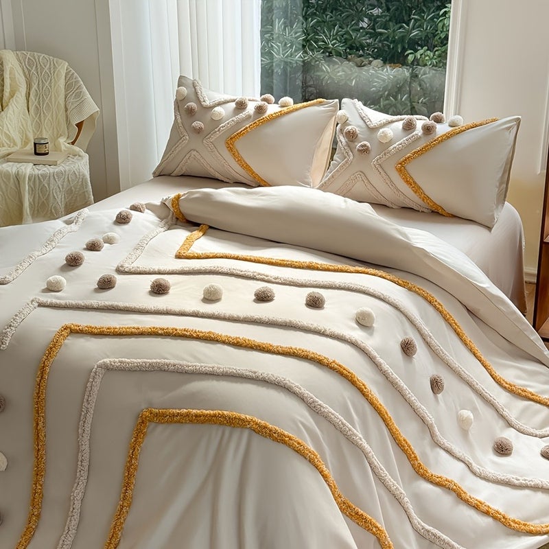 Contrast Color Rhombus Tufted Ball Duvet Cover Set, High-End Ball Design Home Bedding for Guesthouses and Household Bedrooms, All-Season Light Luxury Bedding, Multiple Colors and Sizes Available - Image 5
