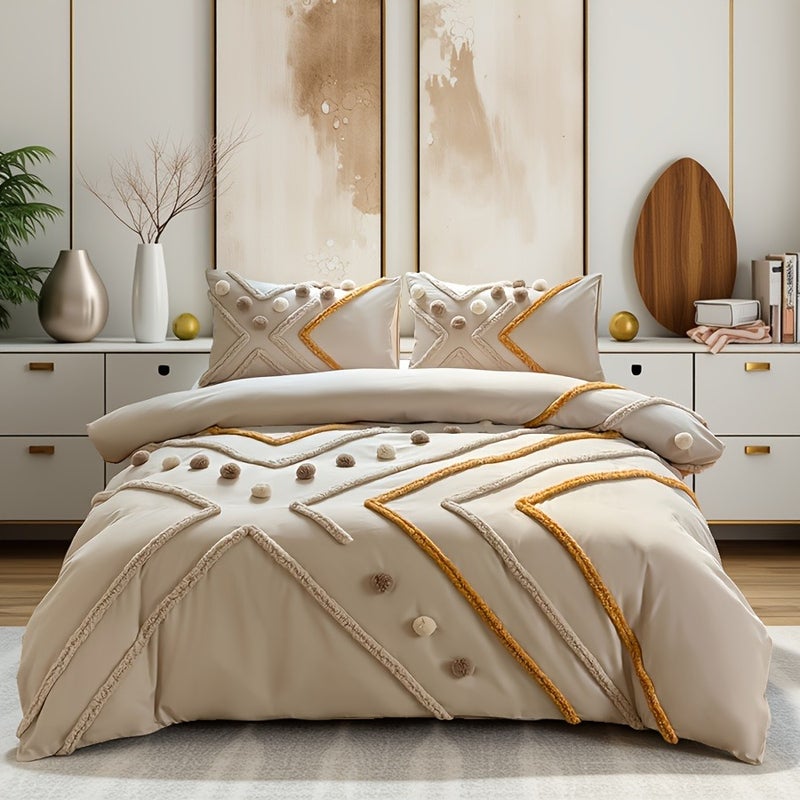 Contrast Color Rhombus Tufted Ball Duvet Cover Set, High-End Ball Design Home Bedding for Guesthouses and Household Bedrooms, All-Season Light Luxury Bedding, Multiple Colors and Sizes Available - Image 3