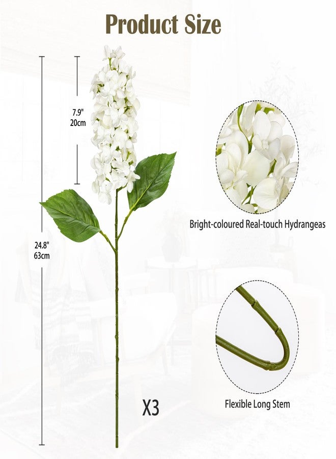 Arborus Artificial Hydrangea Flowers Real Touch – 3PCS 24.8" Faux Cone Hydrangea Stems for Tall Vases, Home Décor, Wedding Centerpieces, Floral Arrangements – Pure White - Image 2