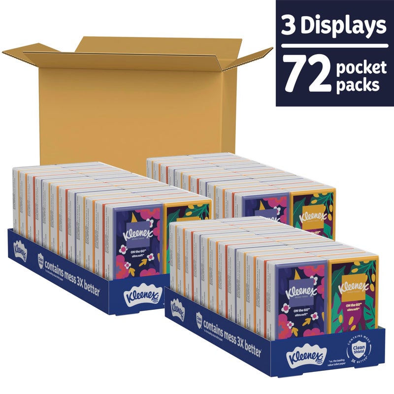 Kleenex On-The-Go Facial Tissues, 72 On-The-Go Packs (3 Trays of 24 Packs), 10 Tissues per Box (720 Total), 3-Ply, Packaging May Vary - Image 2