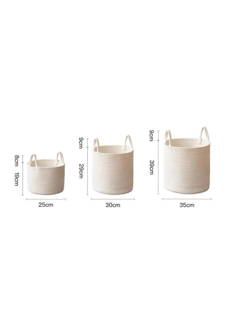 White fabric laundry basket, Takato laundry basket, plant storage basket, can store clothes, toys, pillows, towels, bedroom, living room, bathroom (three-piece set)  - Image 5