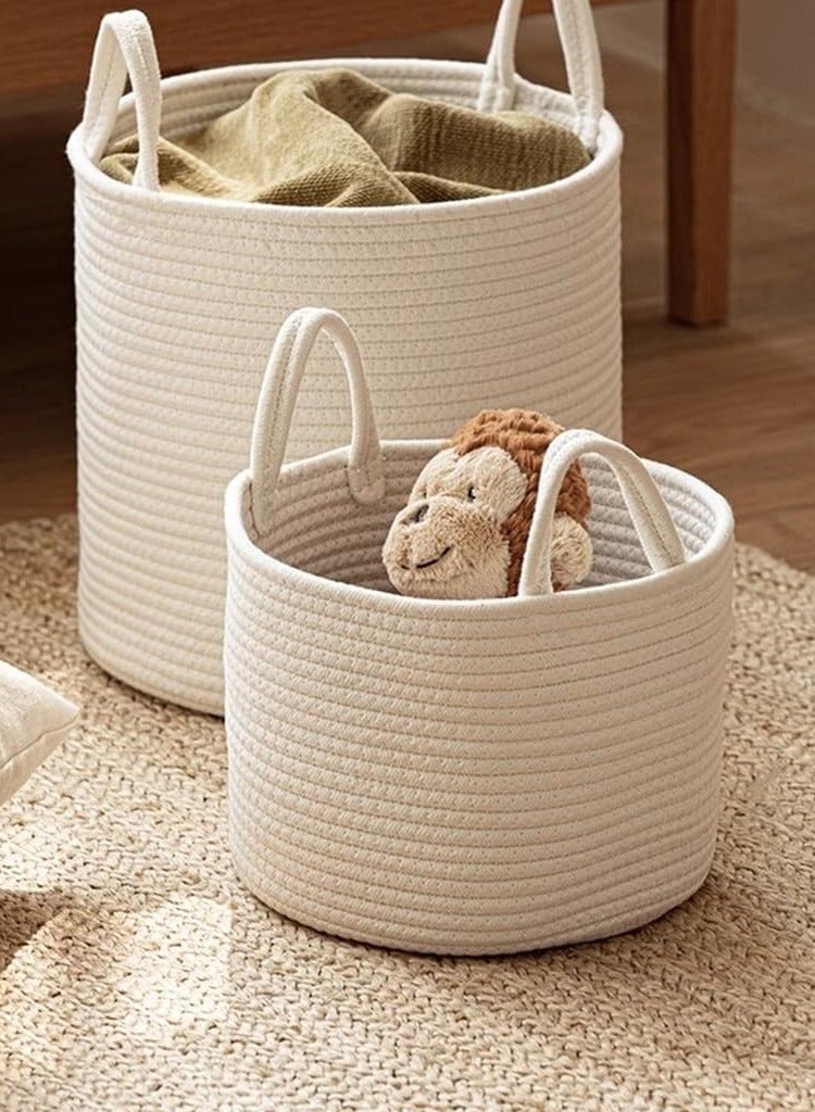White fabric laundry basket, Takato laundry basket, plant storage basket, can store clothes, toys, pillows, towels, bedroom, living room, bathroom (three-piece set)  - Image 2