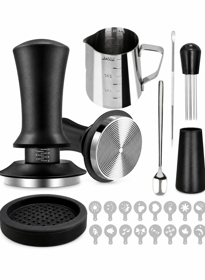 HIKMA Plus 22PCS Espresso Accessories Set, 51mm Coffee Tamper with WDT Tool, Coffee Distributor & Milk Frothing Pitcher, For Delonghi Dedica EC680/EC685/EC885 & Other 51mm Espresso Machines - Image 1