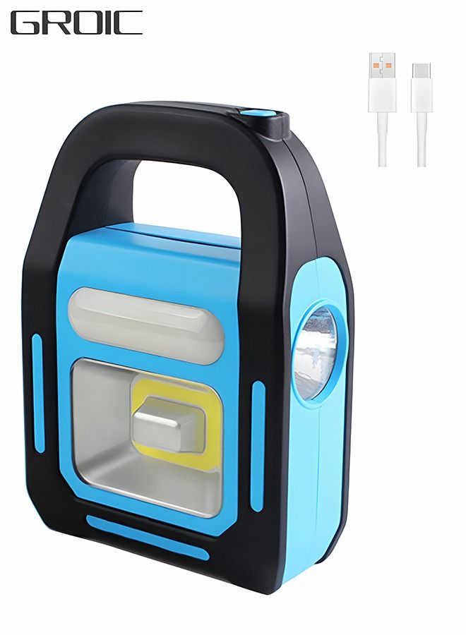 جرويك 3 في 1 يو اس بي يعمل بالطاقة الشمسية قابلة لإعادة الشحن ألمع COB LED للتخييم ، مصابيح للتخييم مصباح عمل قابل لإعادة الشحن ، IPX-4 مصباح LED للطوارئ مقاوم للماء 1 عبوة - Image 1