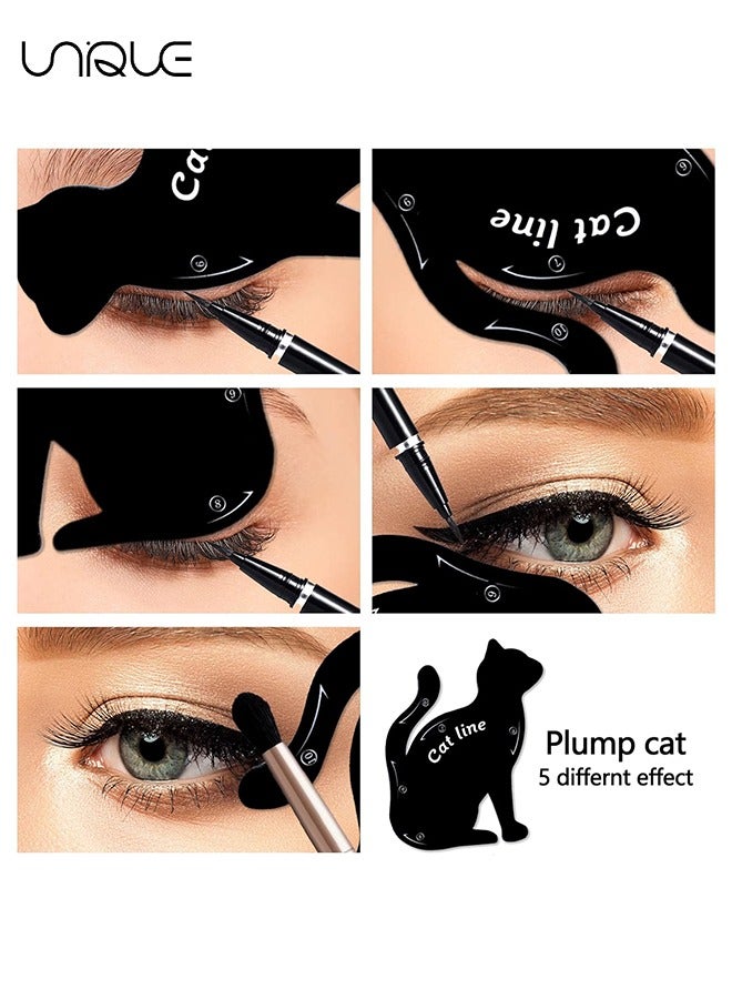 يونيك 2 قطعة استنسل كحل قابلة لإعادة الاستخدام أداة ماكياج العيون متعددة الوظائف للمبتدئين - أسود - Image 4