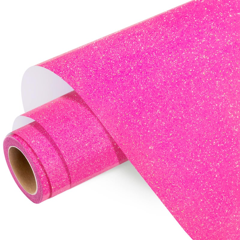 WRAPXPERT Pink Glitter HTV Hot Pink Heat Transfer Vinyl Roll10 x 5ft Sparkle Iron on Vinyl Rolls for Heat Press Design Shirts Easy to Cut  Transfer