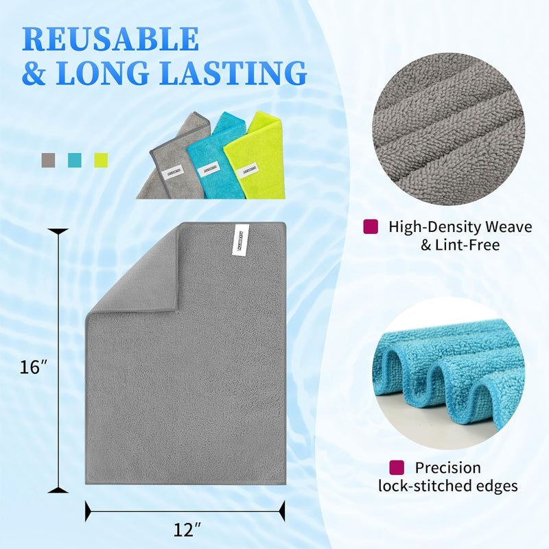 FIXSMITH Microfiber Cleaning Cloth - Pack of 24, Multi-Functional Towels, 12 x 16 in, Highly Absorbent, Lint-Free - Image 3