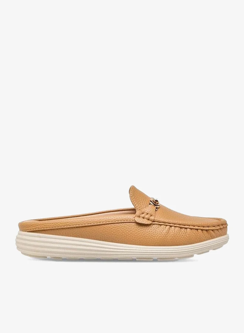 Flora Bella By Shoexpress TAN Metal Accent Slip-On Mules for Women | Best Price UAE