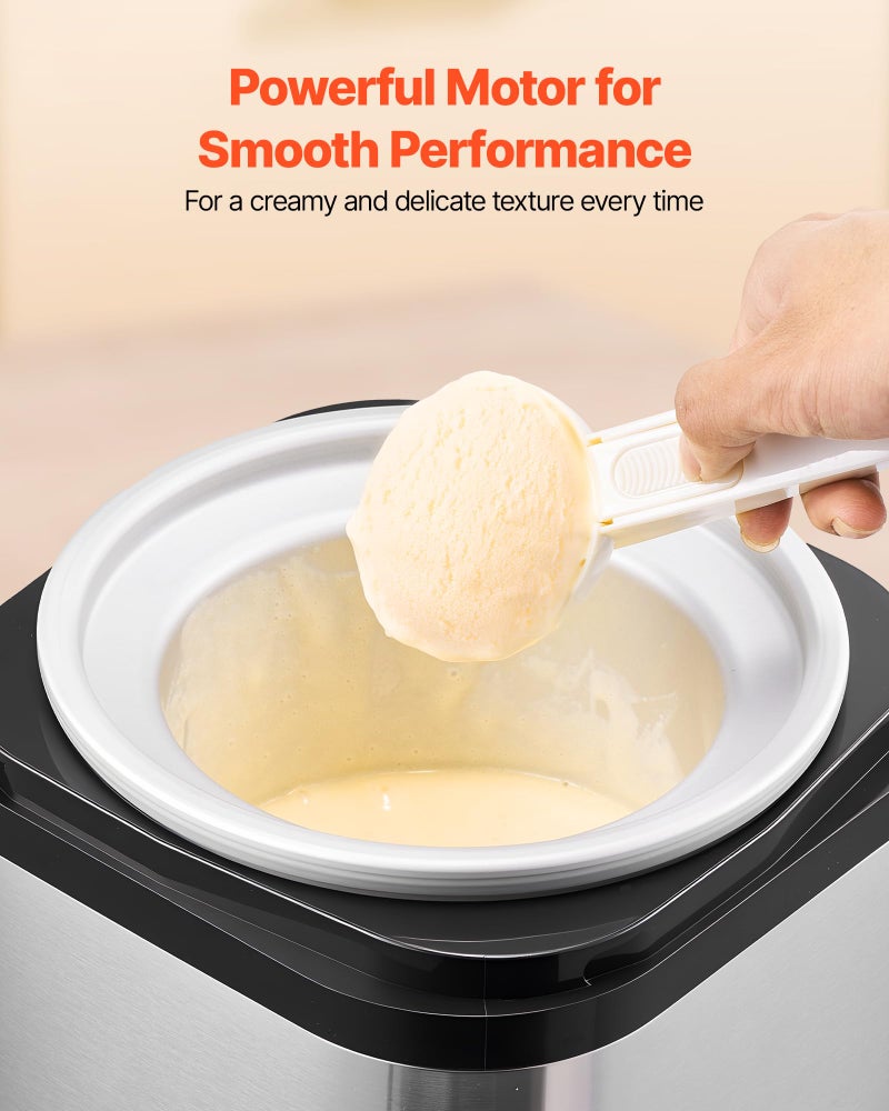 VEVOR Ice Cream Maker, 2.11 Qt. Large Capacity, Electric Automatic Ice-Cream Machine, with Easy Operation & Cleaning, Stainless Steel Shell, for Homemade Frozen Yogurt, Fruit Sorbet, Gelato, Silver - Image 3