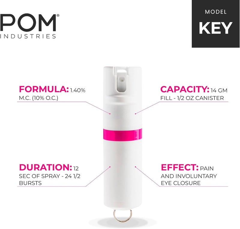 POM Pepper Spray Keychain, Quick Key Release for Instant Access, Flip Top Safety, Maximum Strength OC Formula with UV Marking Dye, 25 Bursts, 10 ft Range, 0.5 fl oz - Image 2