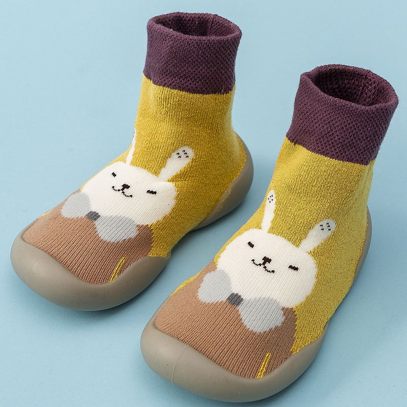 Winter Fleece Baby Sock Shoes Soft Sole Knit Cute Toddler Pre-Walkers Yellow Rabbit