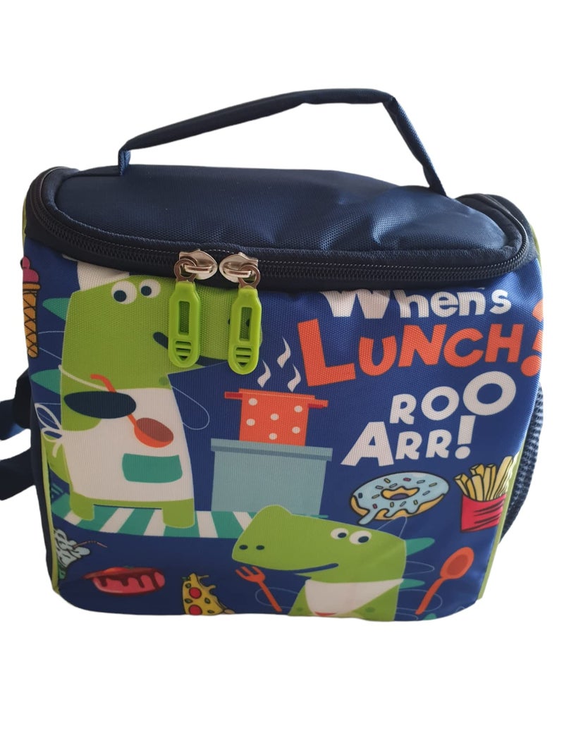 ShopNGift Multicolour Dinosaur Tiffin Bag for Kids Blue Boys Insulated Lunch Bag (Dinosaur, Polyester) - Image 1