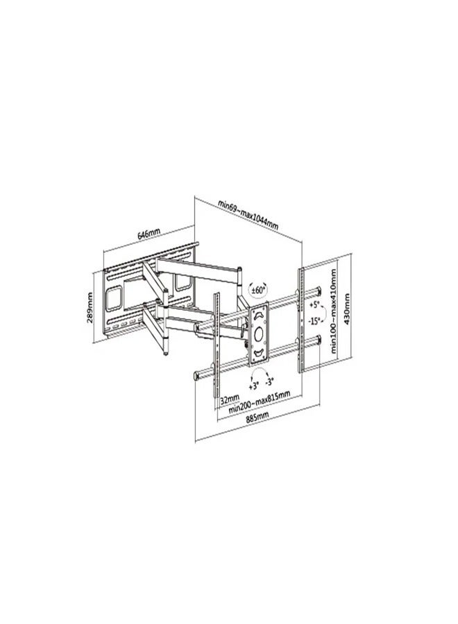 Skill Tech SH 1016P Extra Dual Arms Full Motion TV Wall Mount for 43"-90" LED LCD Screens, VESA 800x400, Adjustable Arm 69–1044mm, 80kg Load Capacity – Black - Image 2
