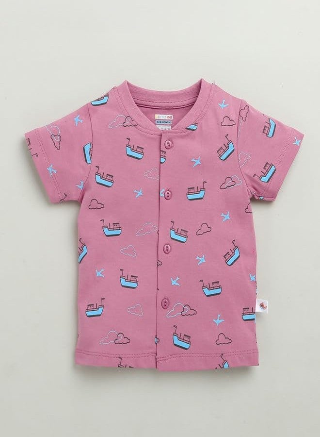 BUMZEE طقم ملابس بناتي قطني بأكمام نصفية من بامزي، لون موف - من 3 إلى 6 أشهر (Peb10194C-muv) - Image 2