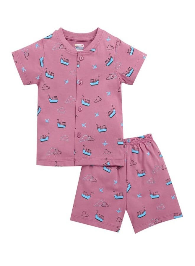 BUMZEE طقم ملابس بناتي قطني بأكمام نصفية من بامزي، لون موف - من 3 إلى 6 أشهر (Peb10194C-muv) - Image 1