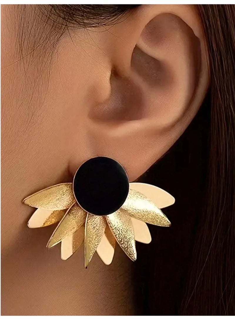 SHEIN1pair Flower And Leaf Shaped Metallic Drop Earrings With Enamel, - Image 4