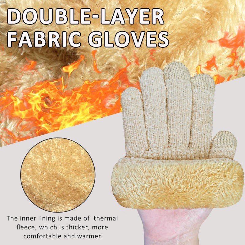 HOPSOOKEN Winter Gloves for Women Chenille Touch Screen Thermal Fleece Knit Warm Elastic Gloves for Cold Weather(Beige) - Image 4
