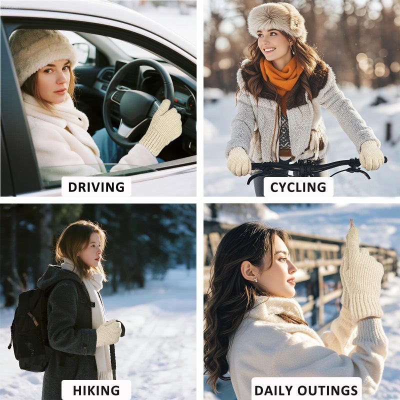 HOPSOOKEN Winter Gloves for Women Chenille Touch Screen Thermal Fleece Knit Warm Elastic Gloves for Cold Weather(Beige) - Image 5