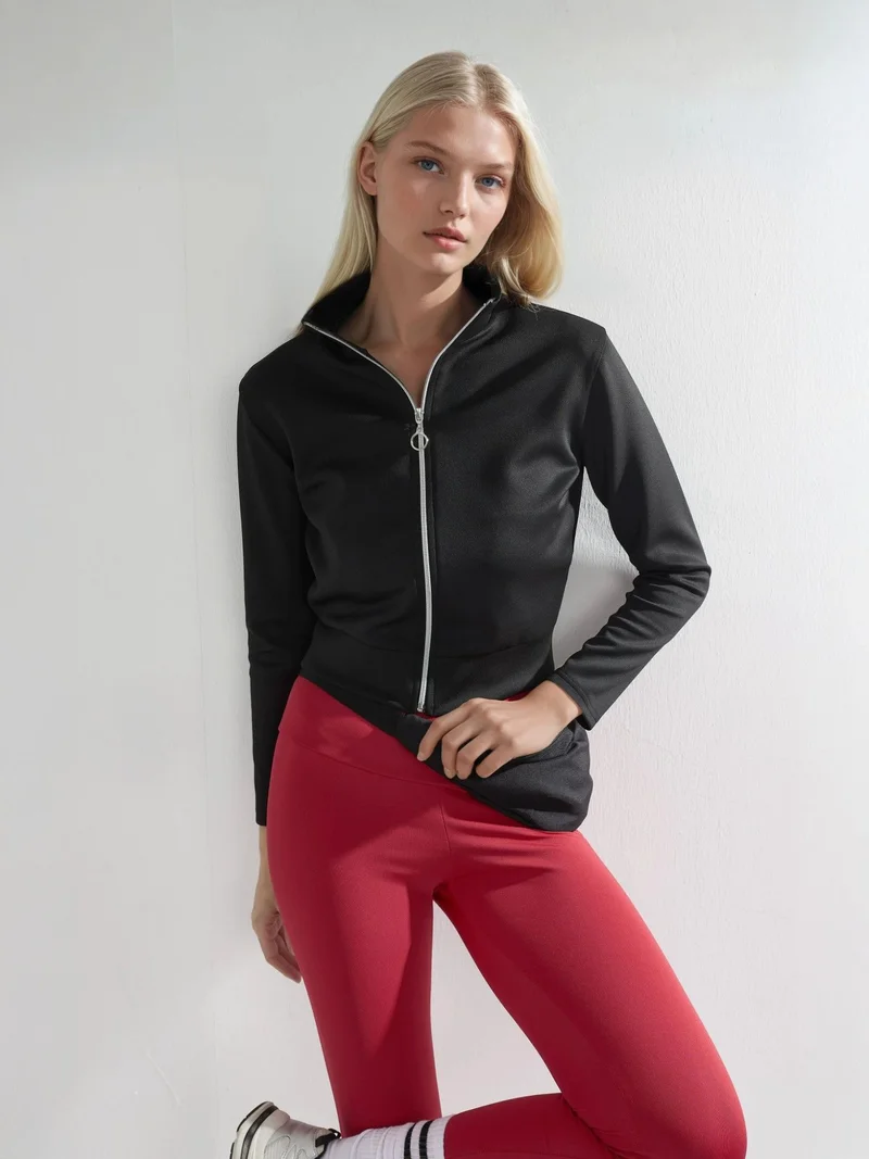 HICCUP Zippered Slim Fit Knit Sweatshirt Bersan Collection