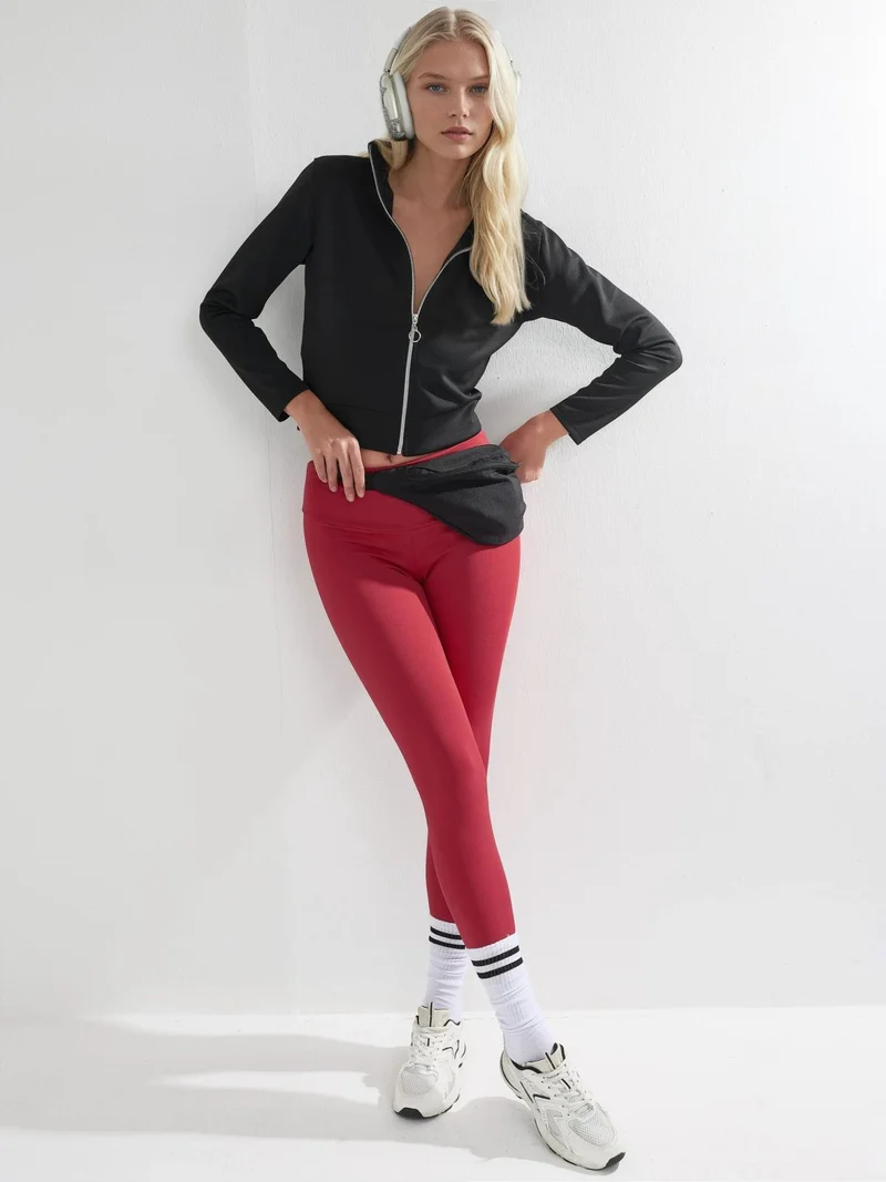 Hiccup Black Zippered Slim Fit Knit Sweatshirt Bersan Collection for Women | Best Price UAE