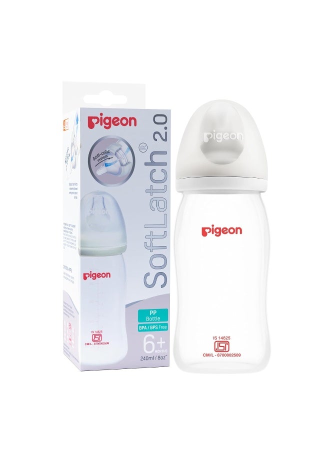 pigeon Wide Neck SoftLatch 2.0 PP Baby Feeding Bottle White Cap 240ML - Image 1