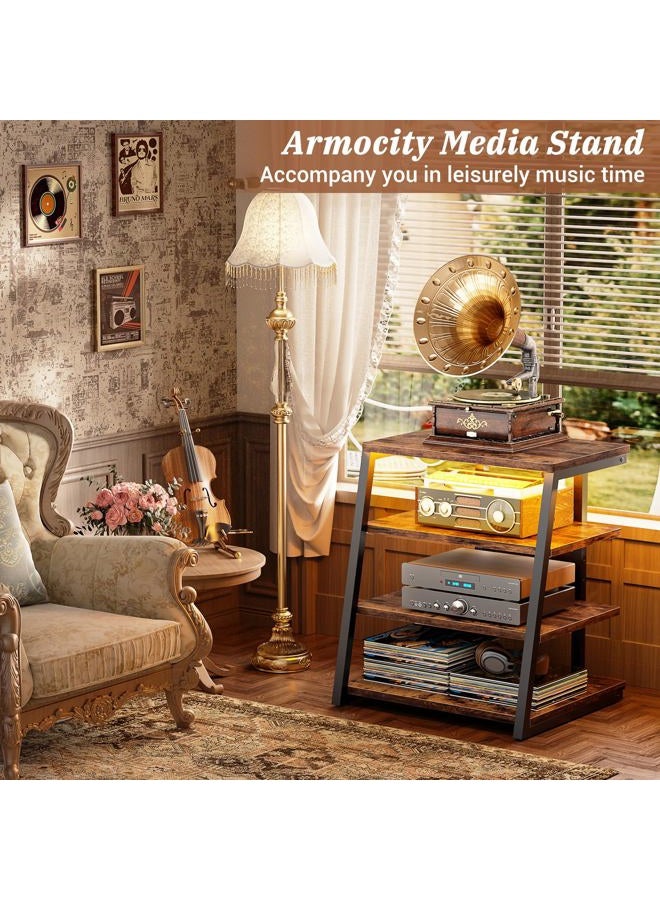 armocity 5-Tier AV Media Stand with Power Strips, Media Console with LED Lights, Audio Tower Rack with Adjustable Shelves, Stereo Stands and Racks, 40.8'', Rustic Brown - Image 2