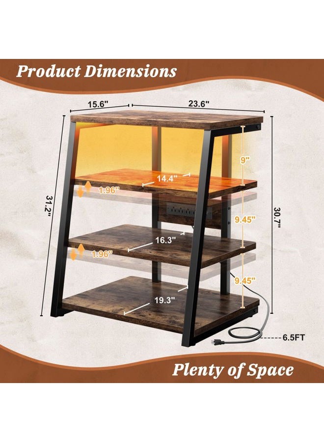 armocity 5-Tier AV Media Stand with Power Strips, Media Console with LED Lights, Audio Tower Rack with Adjustable Shelves, Stereo Stands and Racks, 40.8'', Rustic Brown - Image 3