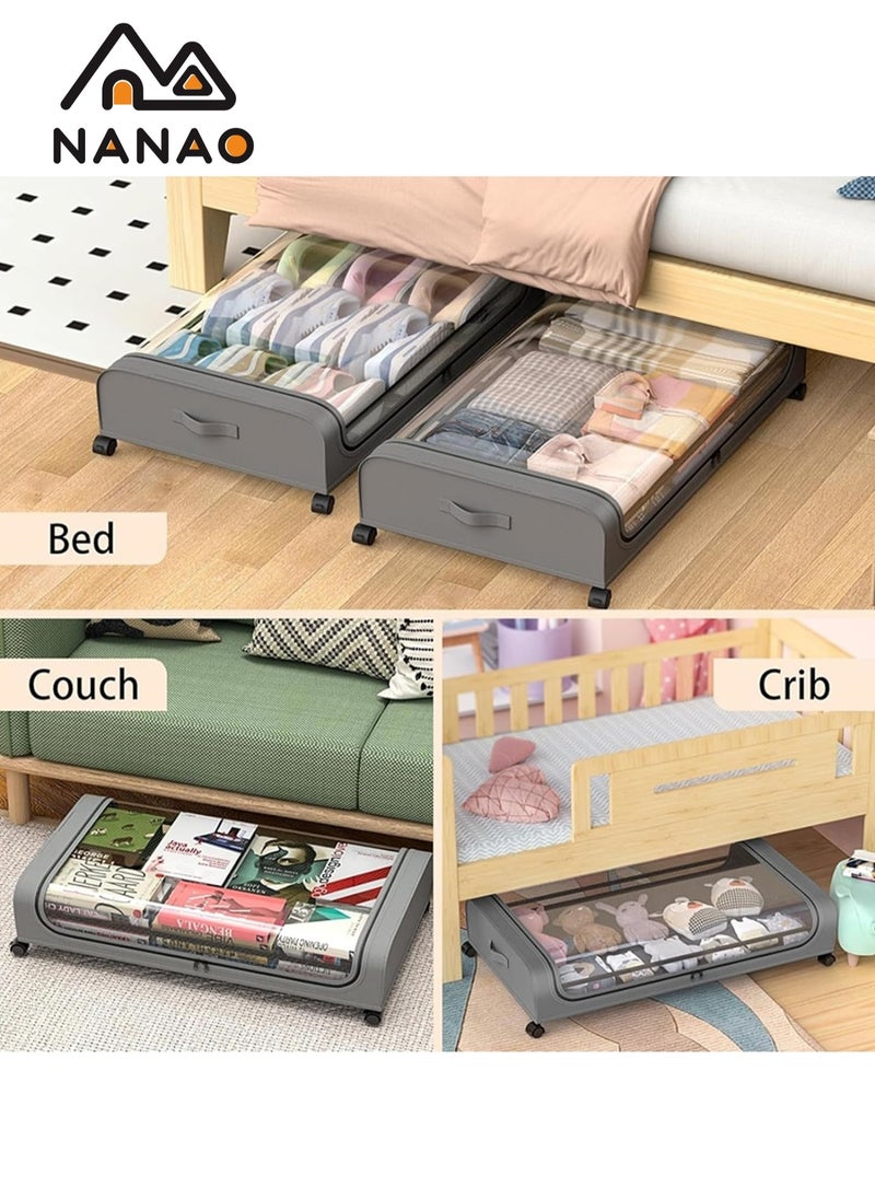 NANAO Upgraded Under Bed Storage With Wheels,  Under Bed Storage Containers, Under Bed Shoe Storage Organizer Wheels, Rolling under bed storage, Under Bed Drawer Storage for Clothes Gray  - Image 2