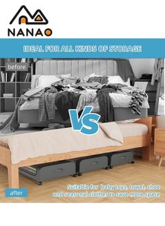 NANAO Upgraded Under Bed Storage With Wheels,  Under Bed Storage Containers, Under Bed Shoe Storage Organizer Wheels, Rolling under bed storage, Under Bed Drawer Storage for Clothes Gray  - Image 3