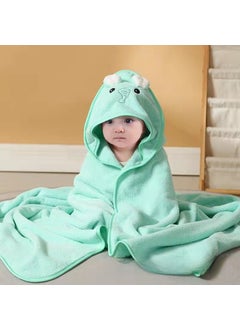 Cute Baby Hooded Bath Cape Coral Fleece Swaddle 4 Green Elephant with Eyes Open