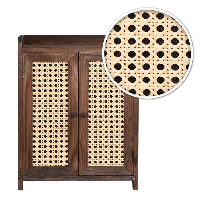 Ikee Design Wooden Countertop Storage Cabinet with Magnetic Rattan Doors, Kitchen Pantry Cabinet with Removable Shelves, Coffee, Snack, Cup Organizer, Dark Brown Color, 12.1W x 6.1D x 15.7H in - Image 5