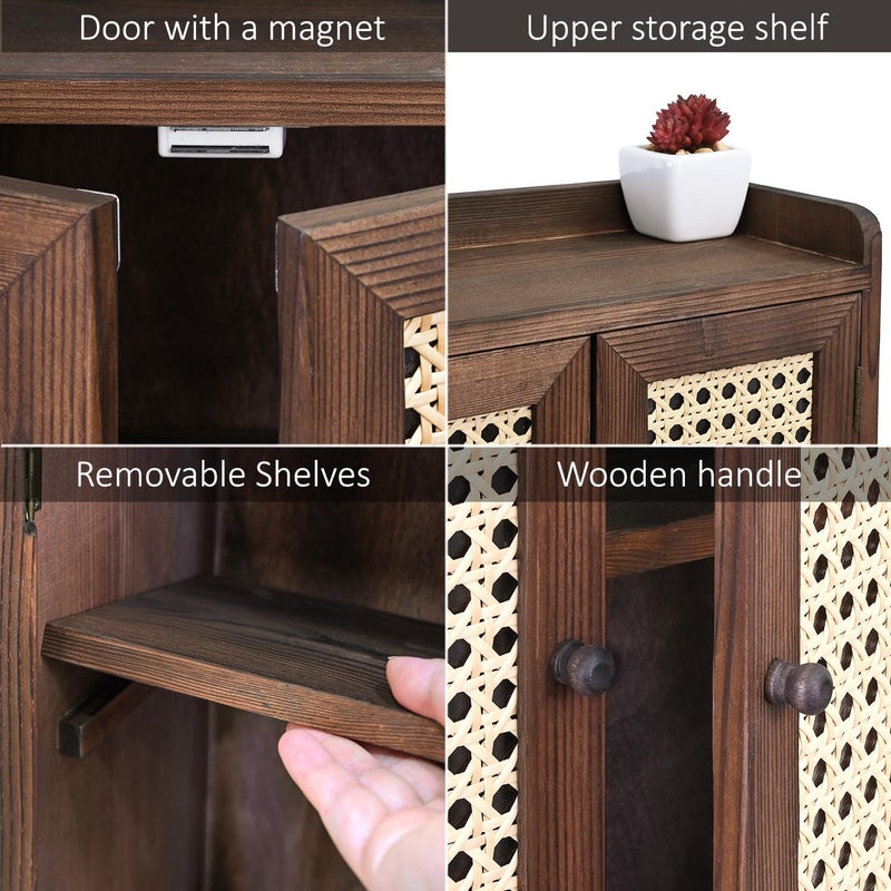 Ikee Design Wooden Countertop Storage Cabinet with Magnetic Rattan Doors, Kitchen Pantry Cabinet with Removable Shelves, Coffee, Snack, Cup Organizer, Dark Brown Color, 12.1W x 6.1D x 15.7H in - Image 4
