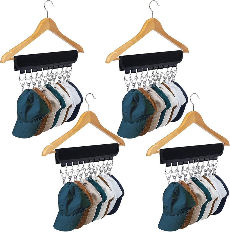 Binboov Hat Organizer Holder for Hanger & Room Closet, 4Pack Hat Storage Clips, for Hang Baseball Hats Rack, Ball Caps, Winter Beanie & Accessories, Not Including Hangers & Hats (4PC Black) - Image 1