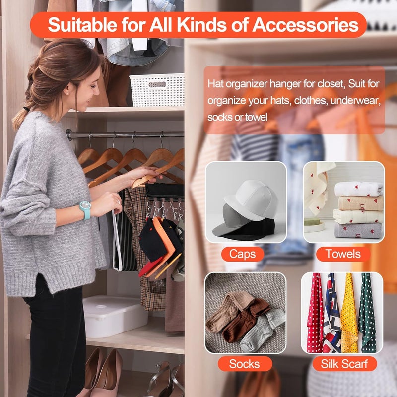 Binboov Hat Organizer Holder for Hanger & Room Closet, 4Pack Hat Storage Clips, for Hang Baseball Hats Rack, Ball Caps, Winter Beanie & Accessories, Not Including Hangers & Hats (4PC Black) - Image 2