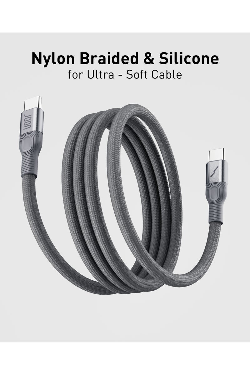 جودا كابل JODA Flex 60 واط USB-C إلى C مضفر من النايلون بطول 1.2 متر - مصمم ليدوم مع عمر انحناء يصل إلى 50,000 مرة، سيليكون فائق النعومة، - Image 2