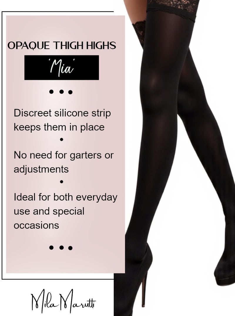 Mila Marutti Black Thigh High Stockings for Women | Opaque Thigh Highs Tights | 100 Denier Pantyhose - Black, L - Image 3