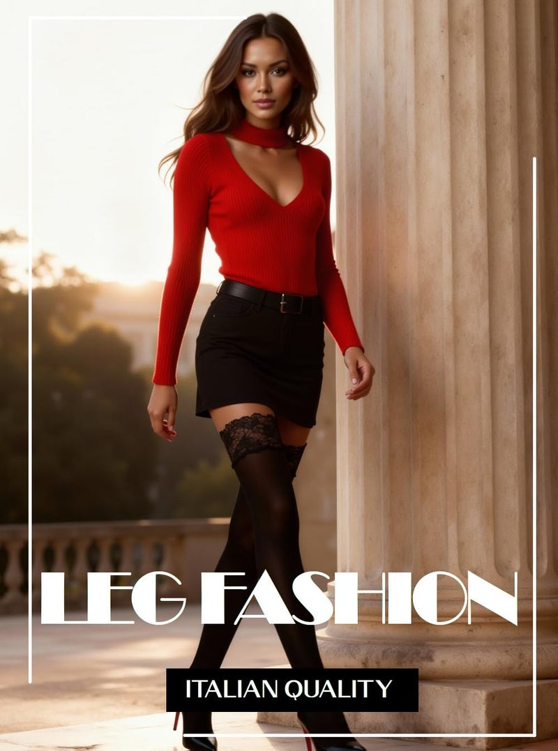 Mila Marutti Black Thigh High Stockings for Women | Opaque Thigh Highs Tights | 100 Denier Pantyhose - Black, L - Image 5